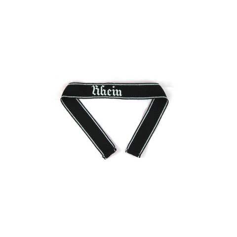 Premium elite hand embroidered Rhein Ärmelband officer version repro – high-quality handgestickt cuff title for German officer uniforms, not original, for reenactment and display