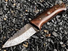 Damascus Steel Hunting Knife With Rose Wood & Pakka Wood (1020)