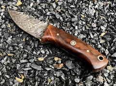 Damascus Steel Hunting Knife With Rose Wood & Pakka Wood (1020)