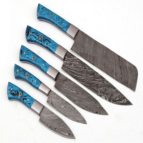 Custom Handmade Damascus BBQ / Kitchen Chef Knives set. Gift For Anniversary / Mother day Gift/ Gift For Everyone (CH-40)