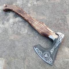 Custom Handmade Carbon Steel Viking Axes Wood Outdoor Engraved Camping Axe Gift idea (X-09)