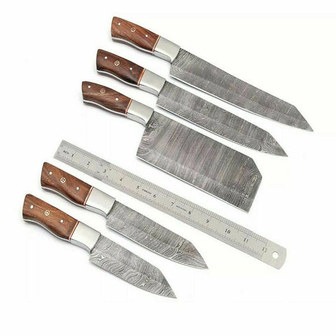 Custom Handmade Damascus BBQ / Kitchen Chef Knives set. Gift For Anniversary / Mother day Gift/ Gift For Everyone (CH-37)