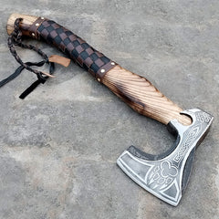 Custom Handmade Carbon Steel Viking Axes Rose Wood Outdoor Engraved Camping Axe Gift idea (X-01)