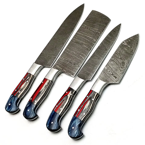 Custom Handmade Damascus BBQ / Kitchen Chef Knives set. Gift For Anniversary / Mother day Gift/ Gift For Everyone (CH-28)