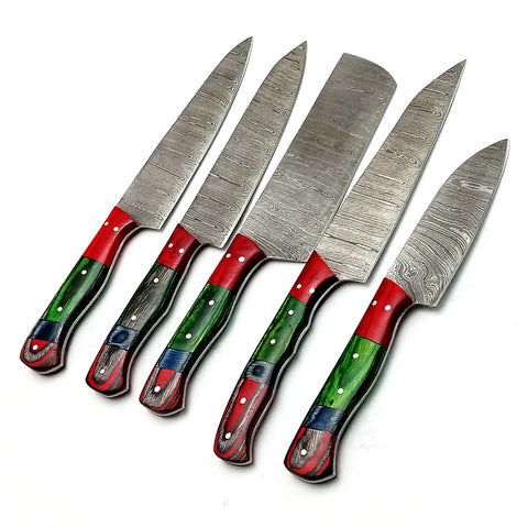 Custom Handmade Damascus BBQ / Kitchen Chef Knives set. Gift For Anniversary / Mother day Gift/ Gift For Everyone (CH-26)