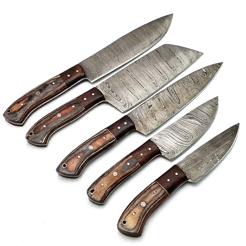Custom Handmade Damascus BBQ / Kitchen Chef Knives set. Gift For Anniversary / Mother day Gift/ Gift For Everyone (CH-06)