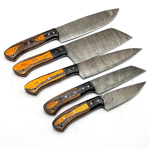 Custom Handmade Damascus BBQ / Kitchen Chef Knives set. Gift For Anniversary / Mother day Gift/ Gift For Everyone (CH-17)