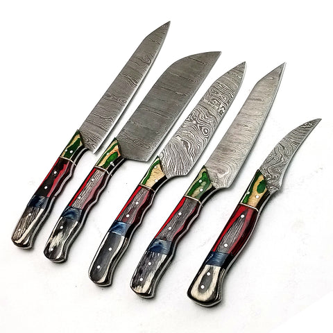 Custom Handmade Damascus BBQ / Kitchen Chef Knives set. Gift For Anniversary / Mother day Gift/ Gift For Everyone (CH-32)