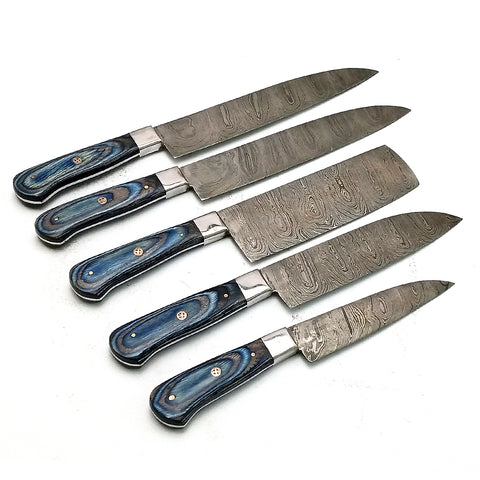 Custom Handmade Damascus BBQ / Kitchen Chef Knives set. Gift For Anniversary / Mother day Gift/ Gift For Everyone (CH-12)