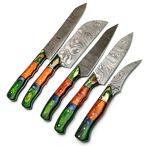 Custom Handmade Damascus BBQ / Kitchen Chef Knives set. Gift For Anniversary / Mother day Gift/ Gift For Everyone (CH-25)