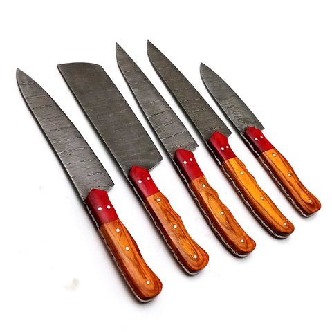 Custom Handmade Damascus BBQ / Kitchen Chef Knives set. Gift For Anniversary / Mother day Gift/ Gift For Everyone (CH-27)