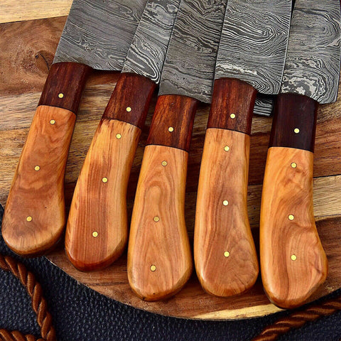 Custom Handmade Damascus BBQ / Kitchen Chef Knives set. Gift For Anniversary / Mother day Gift/ Gift For Everyone (CH-39)