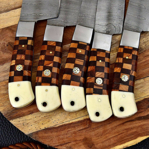 Custom Handmade Damascus BBQ / Kitchen Chef Knives set. Gift For Anniversary / Mother day Gift/ Gift For Everyone (CH-34)