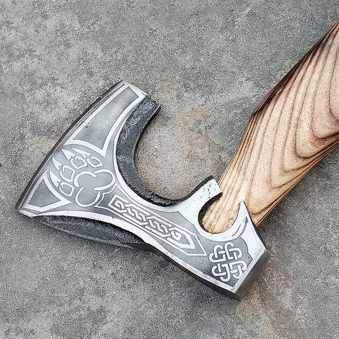 Custom Handmade Carbon Steel Viking Axes Rose Wood Outdoor Engraved Camping Axe Gift idea (X-01)