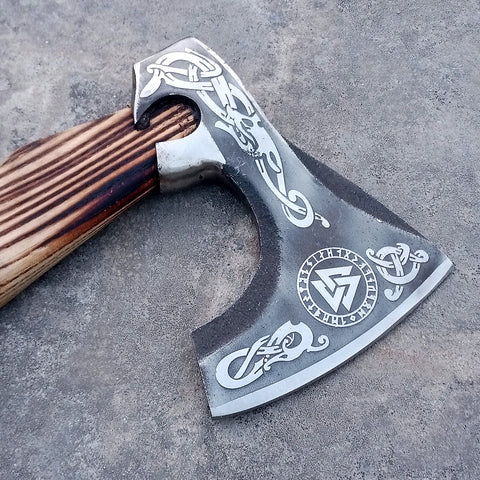 Custom Handmade Carbon Steel Viking Axes Wood Outdoor Engraved Camping Axe Gift idea (X-08)