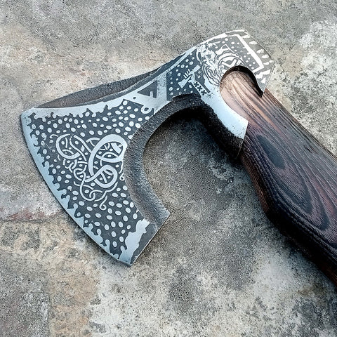 Custom Handmade Carbon Steel Viking Axes Wood Outdoor Engraved Camping Axe Gift idea (X-06)