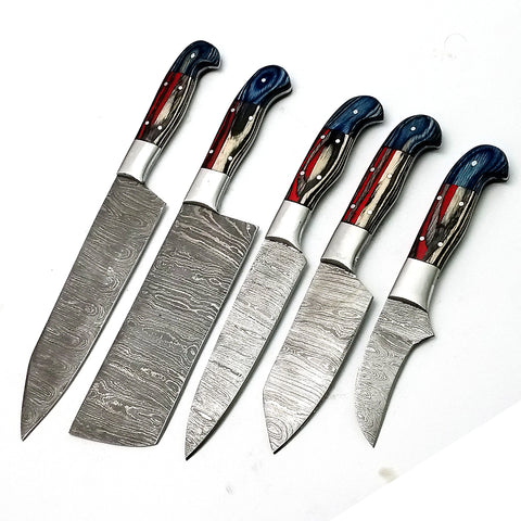 Custom Handmade Damascus BBQ / Kitchen Chef Knives set. Gift For Anniversary / Mother day Gift/ Gift For Everyone (CH-29)