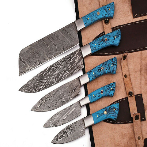 Custom Handmade Damascus BBQ / Kitchen Chef Knives set. Gift For Anniversary / Mother day Gift/ Gift For Everyone (CH-40)
