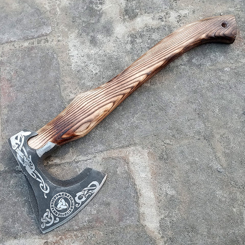 Custom Handmade Carbon Steel Viking Axes Wood Outdoor Engraved Camping Axe Gift idea (X-09)