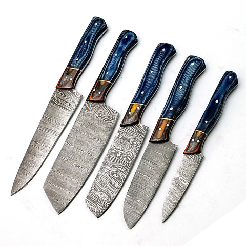 Custom Handmade Damascus BBQ / Kitchen Chef Knives set. Gift For Anniversary / Mother day Gift/ Gift For Everyone (CH-30)