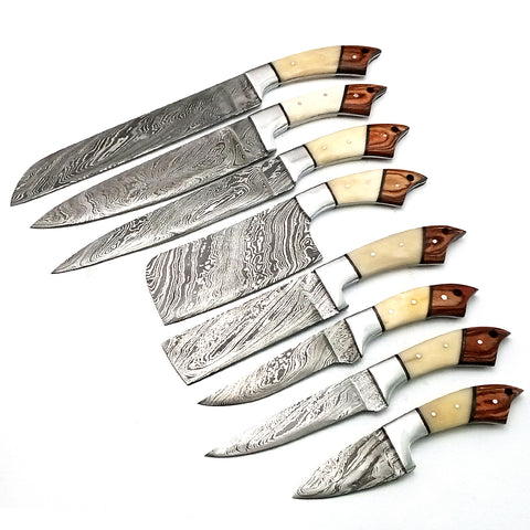Custom Handmade Damascus BBQ / Kitchen Chef Knives set. Gift For Anniversary / Mother day Gift/ Gift For Everyone (CH-10)