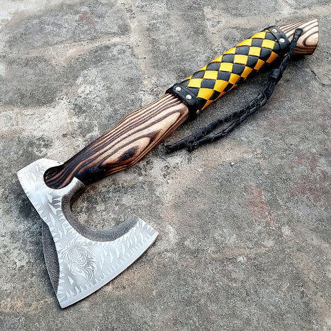 Custom Handmade Carbon Steel Viking Axes Wood Outdoor Engraved Camping Axe Gift idea (X-07)