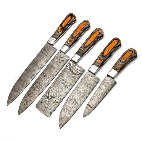 Custom Handmade Damascus BBQ / Kitchen Chef Knives set. Gift For Anniversary / Mother day Gift/ Gift For Everyone (CH-16)