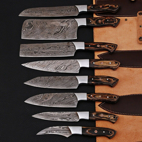 Custom Handmade Damascus BBQ / Kitchen Chef Knives set. Gift For Anniversary / Mother day Gift/ Gift For Everyone (CH-42)