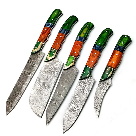 Custom Handmade Damascus BBQ / Kitchen Chef Knives set. Gift For Anniversary / Mother day Gift/ Gift For Everyone (CH-25)