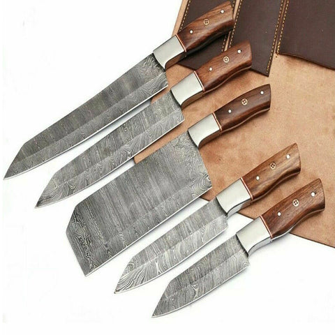 Custom Handmade Damascus BBQ / Kitchen Chef Knives set. Gift For Anniversary / Mother day Gift/ Gift For Everyone (CH-37)