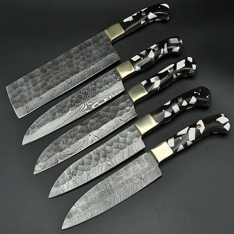 Custom Handmade Damascus BBQ / Kitchen Chef Knives set. Gift For Anniversary / Mother day Gift/ Gift For Everyone (CH-45)
