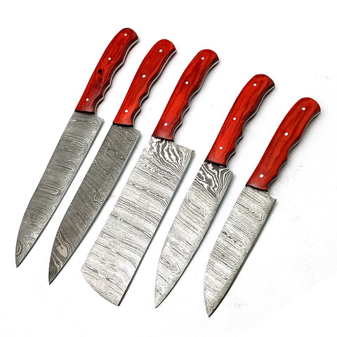 Custom Handmade Damascus BBQ / Kitchen Chef Knives set. Gift For Anniversary / Mother day Gift/ Gift For Everyone (CH-31)