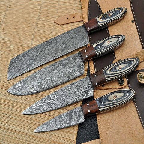 Custom Handmade Damascus BBQ / Kitchen Chef Knives set. Gift For Anniversary / Mother day Gift/ Gift For Everyone (CH-43)