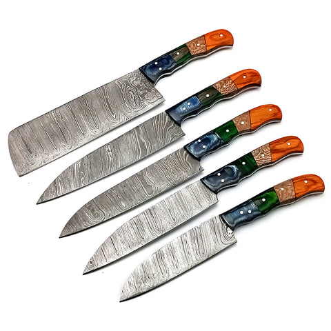 Custom Handmade Damascus BBQ / Kitchen Chef Knives set. Gift For Anniversary / Mother day Gift/ Gift For Everyone (CH-20)