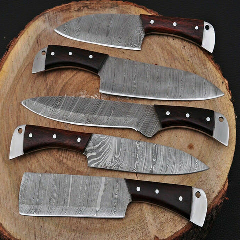Custom Handmade Damascus BBQ / Kitchen Chef Knives set. Gift For Anniversary / Mother day Gift/ Gift For Everyone (CH-35)