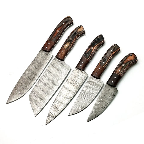 Custom Handmade Damascus BBQ / Kitchen Chef Knives set. Gift For Anniversary / Mother day Gift/ Gift For Everyone (CH-06)