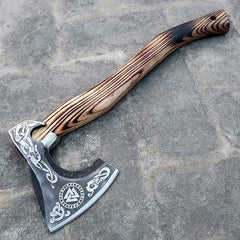 Custom Handmade Carbon Steel Viking Axes Wood Outdoor Engraved Camping Axe Gift idea (X-08)