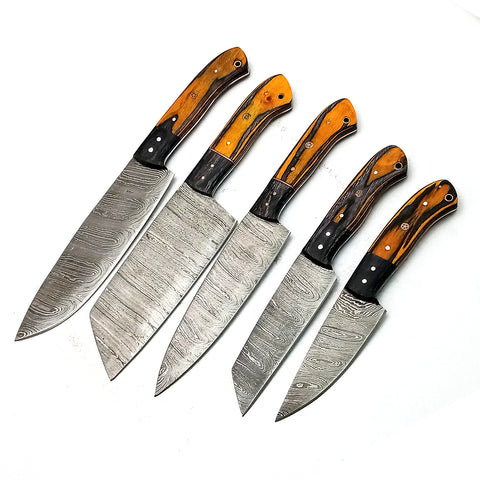 Custom Handmade Damascus BBQ / Kitchen Chef Knives set. Gift For Anniversary / Mother day Gift/ Gift For Everyone (CH-17)