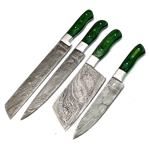 Custom Handmade Damascus BBQ / Kitchen Chef Knives set. Gift For Anniversary / Mother day Gift/ Gift For Everyone (CH-11)