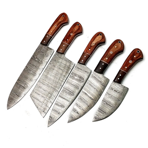 Custom Handmade Damascus BBQ / Kitchen Chef Knives set. Gift For Anniversary / Mother day Gift/ Gift For Everyone (CH-15)