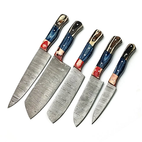 Custom Handmade Damascus BBQ / Kitchen Chef Knives set. Gift For Anniversary / Mother day Gift/ Gift For Everyone (CH-21)