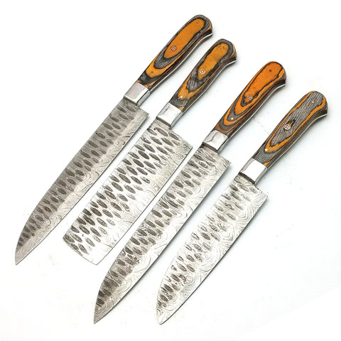 Custom Handmade Damascus BBQ / Kitchen Chef Knives set. Gift For Anniversary / Mother day Gift/ Gift For Everyone (CH-05)