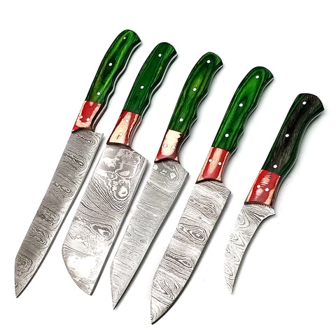 Custom Handmade Damascus BBQ / Kitchen Chef Knives set. Gift For Anniversary / Mother day Gift/ Gift For Everyone (CH-24)