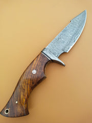 Damascus Steel Hunting Knife With Rose Wood & Damascus Guard SJD (2201)