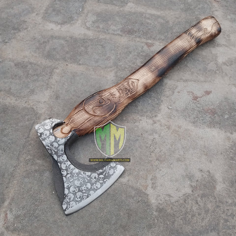 Custom Handmade Carbon Steel Viking Axes Rose Wood Outdoor Engraved Camping Axe Gift idea (X-02)