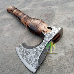 Custom Handmade Carbon Steel Viking Axes Rose Wood Outdoor Engraved Camping Axe Gift idea (X-02)