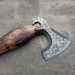 Custom Handmade Carbon Steel Viking Axes Rose Wood Outdoor Engraved Camping Axe Gift idea (X-02)