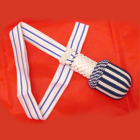 White/blue portepee with blue stripe white braid, Dragonnes knot ribbon
